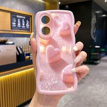 1个粉色爱心糖霜防震波浪纹手机壳，UV印刷，适用于三星Galaxy/摩托罗拉/安卓机型 - 粉色 - 查看 2