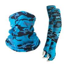 2Pcs/Set UV Sun Protection Arm Sleeves With Face Covering Bandana Neck Gaiter Scarf Ice Silk Cooling Sleeves To Cover Arm Tattoo For Men Summer Outdoor Activities Supplies,Beach,Holiday - Multicolor - View 9