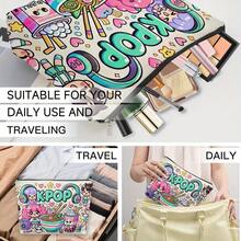 Mattel 1个美泰KPOP卡通音乐主题化妆包，可折叠轻便化妆包，拉链封口，送给女性、朋友的生日或毕业礼物，旅行收纳包 - 彩色 - 查看 5