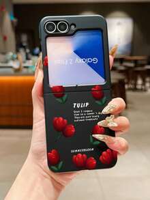 1pc Fashionable And Minimalist Skin Feel PC Material Cute And Minimalist Tulip Flower Element Folding Phone Case, Can Protect And Prevent Falling For: SamsungGalaxy Zflip 3/Zflip 4/Zflip 5/Zflip 6/Zflip 7/ Find N3 Flip/ Razr 50 Ultra/ Razr 60 Ultra/ Razr 60/ Razr 50/XiaomiMIX Flip/Galaxy Z Flip7 FE - Black - View 14