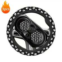 1pc Dog Paw Print Car Steering Wheel Cover + 2pcs Car Cup Holders, Waterproof Steering Wheel Cover Fits 14.5-15 Inch - Multicolor - View 4