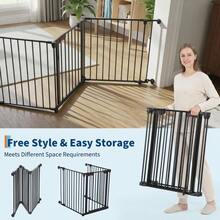 Parque para Mascotas de Varios Paneles, Barrera de  Ampliable de 3/6/8 Piezas con Kit de Montaje en Pared, Valla Interior para Mascotas para Escaleras, Puertas y Salón - 3 piezas - Negro - Ver 5