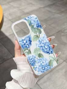Blue Hydrangea Flower Pattern Anti-Drop Glossy High-Quality Phone Case Suitable Compatible With Apple 17/16 Pro Max, 14/13, 12, 11 Pro Max, XS Max, XR, Plus, Can Be Used As Birthday Gift, Girlfriend, Boyfriend Or Self-Use - Multicolor - View 3