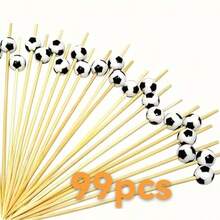 100支/包 一次性黑白足球形鸡尾酒签、寿司签、水果签、鸡尾酒竹签，适用于主题派对、婚礼、蛋糕、甜点等场合 - A - 查看 10