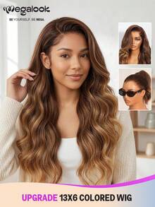 MEGALOOK Glueless 13x6 Lace Front Wig Human Hair Body Wave Ombre Brown Highlight Glueless Wigs 100% Virgin Human Hair Breathable Cap Adjustable Drawstring For Women - Multicolor - View 1