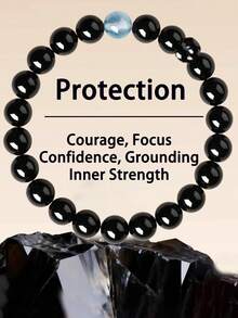 Fashionable Men's Black Obsidian Protection Bracelet, Attract Wealth, Aquamarine Courage, Focus, Energy Healing Yoga Meditation Jewelry Unisex - Multicolor - View 1