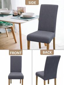 1pc/4pcs/6pcs Solid Color Jacquard Chair Covers, Removable Elastic Dining Chair Slipcovers, Suitable For Dining Room, Living Room, Home Decor - Dark Grey - View 5