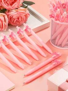 Black/Pink Bow Tie Girly Student Stationery Pen, High-Quality Push-Button Ballpoint Pen - Multicolor - View 8