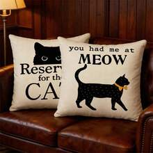 2 件装猫咪图案抱枕套 - 黑色，涤纶材质，不含枕芯 - 适用于沙发、床、汽车和客厅装饰 - 2pcs - 查看 4