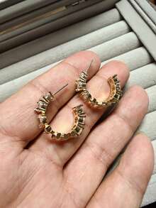 2pcs Hollow Letter Design Elegant Earrings, Suitable For Graceful Ladies - Gold - View 2