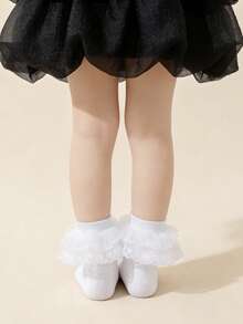 1双儿童/青少年白色薄款公主蕾丝荷叶边舞蹈袜 - 白色 - 查看 6
