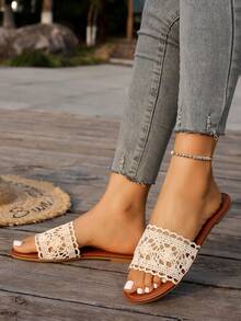 Nuevas sandalias de playa minimalistas, cómodas y ligeras con malla hueca, chanclas planas para mujer - Albaricoque - Ver 2