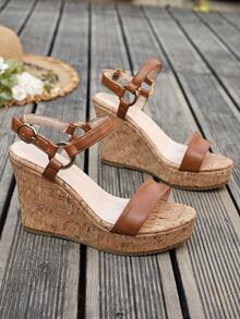 Women's Wedge Platform Bow Deco Open Toe Sandals, Summer - Brown - View 3