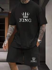 Nuovo set di abbigliamento da casa di alta moda per uomo con stampa corona, pigiama a maniche corte con vita elastica, adatto per attività all'aperto, abbigliamento casual da casa per primavera e autunno, set di pigiami adatto per tutte le stagioni, primavera ed estate. - Colori misti - Visualizzare 4