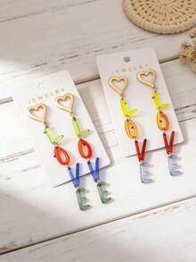 A Pair Of Personalized Acrylic Multi-Layer "LOVE" Letter Heart-Shaped Earrings, Suitable For Ladies To Wear Both Daily And On Special Occasions. - Multicolor - View 5