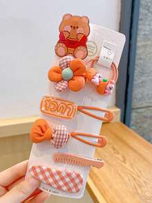 10个可爱小熊发圈，时尚格子发夹，发饰 - 彩色 - 查看 7