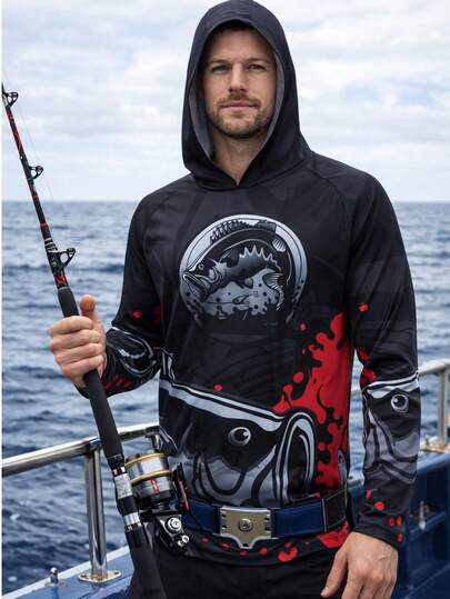 Fashionable Men's 3D Print Hoodie - Soft & Breathable, Moisture-Wicking, Suitable For Outdoor Sports & Casual Wear - Unique Design, Loose Fit, Adjustable Hood Black Spring