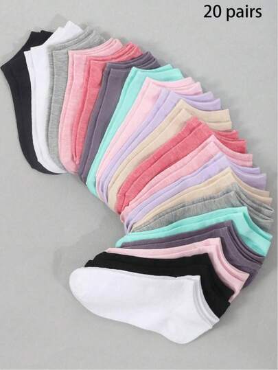 30/20 Pairs Women's Ankle Socks: Candy Colors, Lace Bow, Heart Pattern, Stripes, Soft & Comfortable, Casual, Versatile, Student Socks - Suitable For Daily Wear, Random Mixed Colors