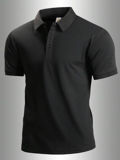 1pc Men's Lightweight Breathable Polo Shirt, Suitable For Spring/Summer Hiking, Camping, Golf, Casual Sports Black