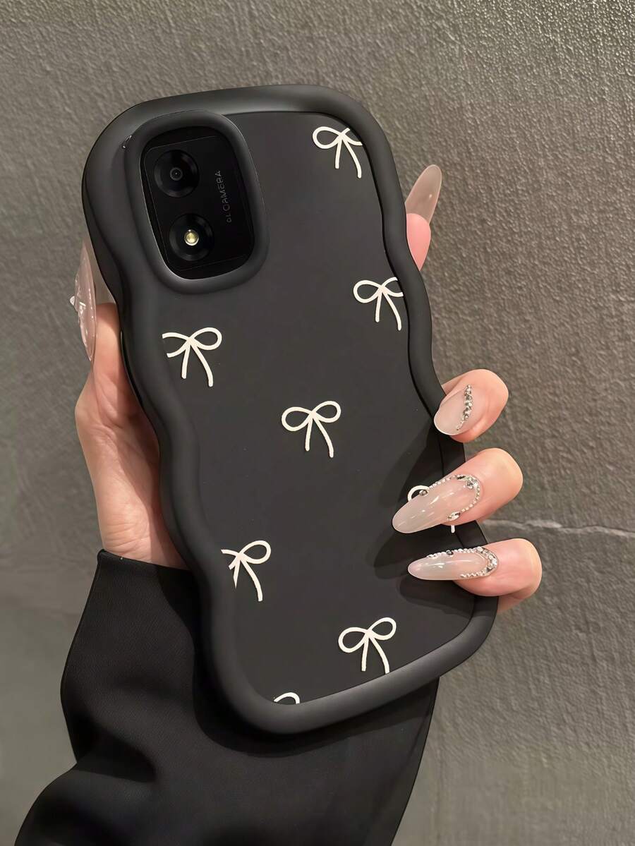 Ốp lưng điện thoại Bow-Knot 1 chiếc họa tiết sóng lớn Dopamine lấy cảm hứng từ nơ bướm, tương thích với Note 14 4G/Galaxy A56/ Hot 30/ Moto E30/Smart 7, Smart 8/Honor X7, X8, X8A, X8B, X8C, phiên bản quốc tế, không phải phiên bản nội địa. - màu đen - Xem 1