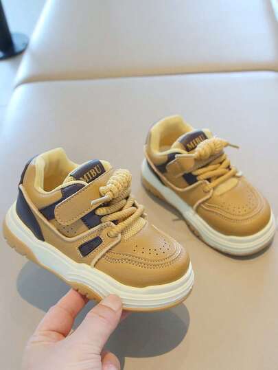 2026 Spring New Unisex Kids' Color Block Hook And Loop Casual Sneakers, Thick Soft Non-Slip Soles, Breathable Sports Shoes, Toddler & Little Kid Versatile Footwear