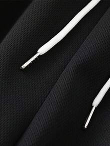 Pantalones cortos casuales estilo baloncesto para hombre con cordón, diseño de ribete de color contrastante - Blanco y Negro - Ver 5