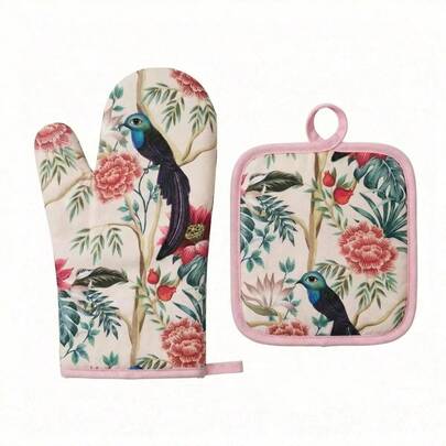 2pcs/Set Heat Resistant Oven Gloves & Pot Holders, Heatproof Baking Gloves For Microwave, Bread Bakery, Kitchen, Dining Room