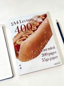 200张A4活页纸，55克不渗墨笔记本内页纸，可爱食物系列（汉堡/冰淇淋），返校季可爱日记本 - 多色 - 查看 9