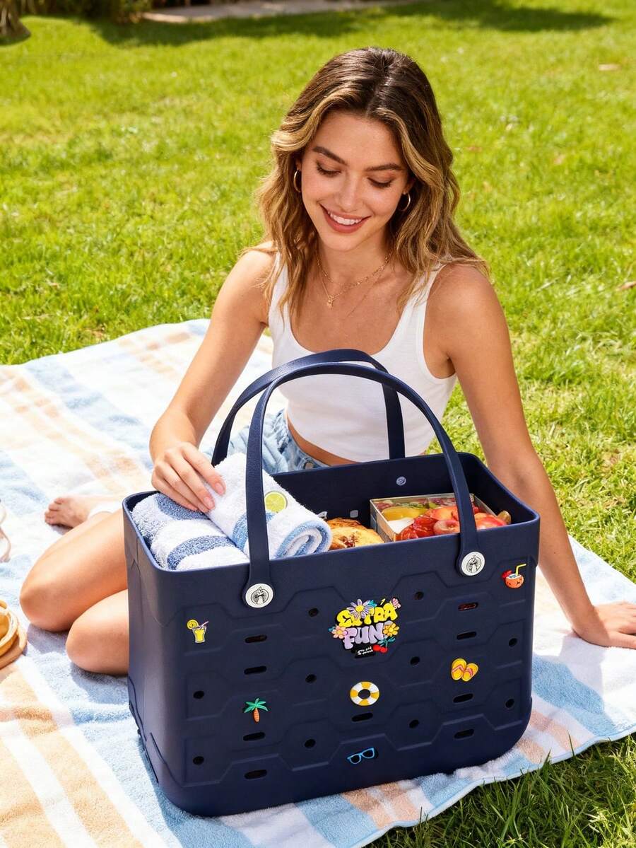 1pc Extra-Large Women's Beach Bag, Available In Multiple Colors, Large-Capacity EVA Stylish Shopping Bag, Shoulder Bag, Handbag, Open Design Multi-Functional Tote Bag - Suitable For Beach, Shopping, Pool, Sports, And Vacation. - 彩色 - 查看 1
