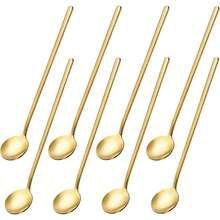 2pcs 6.7 Inch Stainless Steel Coffee Spoons, Stirring Spoons, Long Handle Tea Spoons, Iced Tea Spoons, Long Handle Mixing Spoons, Espresso Spoons, For Mixing Beverages And Milkshakes - Gold - View 3