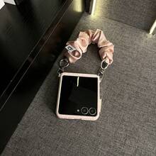 Luxury Simple Classics Crocodile Pattern Pink Phone Case With Wrinkled Silk Scarf Hand Strap Compatible With Samsung Galaxy ZFlip7 Z Flip6 ZFlip 5 Zflip6 Zflip5 Shockproof Back Cover - Pink - View 10