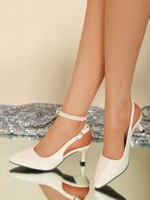 女士高跟凉鞋，尖头低帮优雅时尚鞋款，简约别致百搭，适合通勤、派对、办公等场合穿着。 - 米色 - 查看 2