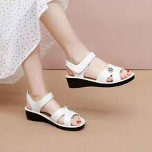 Women's Summer Sandals - Casual Solid Color, Breathable Hollow Design, Hook And Loop Closure, Flat Heel Beach Shoes, Multifunctional Flat Sandals | Comfortable Fit - White - View 5
