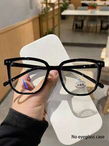 1 Pair Men's Plastic Square Frame Retro Classic Square Studded Fashionable Transparent Glasses - A - View 3