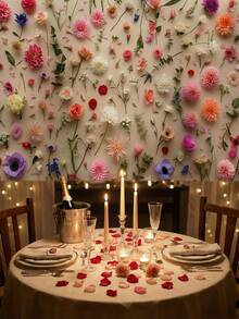1 pièce Toile de fond murale florale colorée, design plat 2D avec motifs floraux roses, blancs et multicolores, convient pour les fêtes d'anniversaire, les mariages, les anniversaires, la Saint-Valentin, les fiançailles, la décoration intérieure et les accessoires de studio photo, la décoration d'événements, crée une atmosphère joyeuse, polyvalent et multi-tailles - 001 - Voir 4