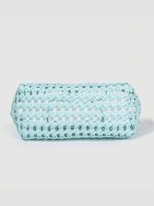 Túi đi biển bằng rơm khoét rỗng, giỏ đan dã ngoại, túi xách thường ngày mới cho kỳ nghỉ của phụ nữ. - Màu xanh Cadet - Xem 8