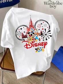 Disney Authorized Printed T-Shirt, White Family Fireworks Printed T-Shirt, Family Vacation Travel T-Shirt. The New T-Shirt For 2026 Is Suitable For Both Men And Women, Made Of High-Quality Pure Cotton Fabric And Suitable For Wearing All Seasons. It Is Comfortable And Breathable, With Exquisite Design, Making It A Great Gift - 白色 - 查看 3