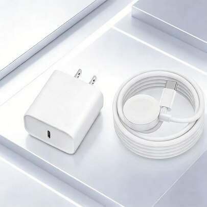 30W PD 美国版充电器，快速充电墙式适配器 + USB-C 磁吸充电线，适用于 Series 11/SE/3/Ultra/3 Ultra/Ultra 2/9/8/7/SE/6/5/4/3/2/1，快速充电底座