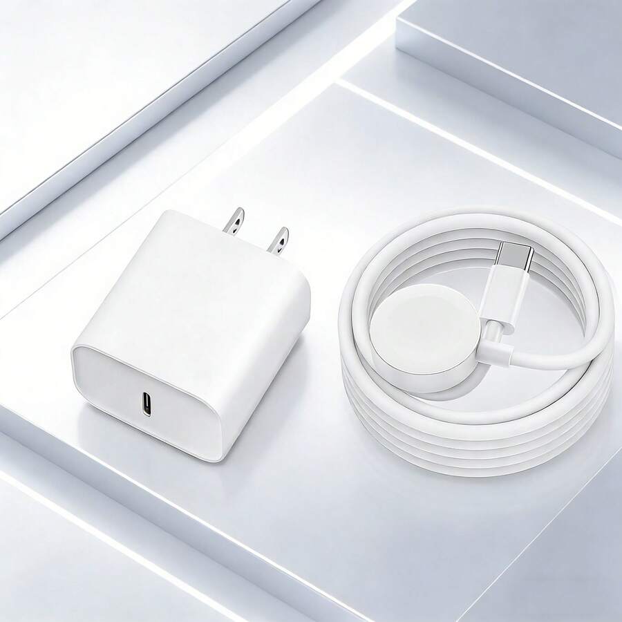 30W PD 美国版充电器，快速充电墙式适配器 + USB-C 磁吸充电线，适用于 Series 11/SE/3/Ultra/3 Ultra/Ultra 2/9/8/7/SE/6/5/4/3/2/1，快速充电底座 - 美規A型插(110-127V) - 查看 1