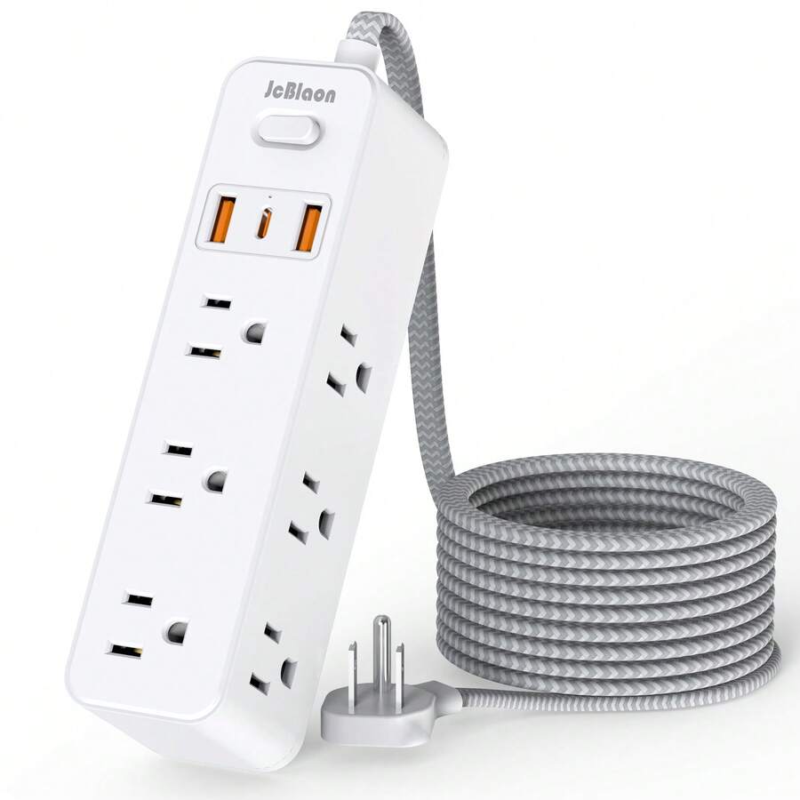 JcBlaon 12 In 1 Power Strip With USB C And USB A Ports, Flat Plug Extension Cord, Surge Protector 900J, Widely Spaced Outlets, Wall Mount Design – Multiple Outlets Charging Station For Home Office Dormitory - Xem 1