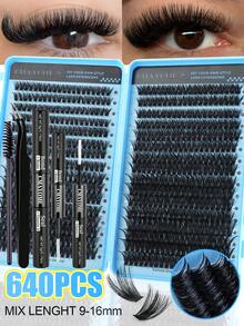 800pcs D-Curl Individual False Eyelashes With Adhesive & Sealant, Includes Tweezers & Lash Brush, Large Capacity, Soft & Natural, Suitable For Beginners, Easy DIY At Home, Portable For Travel, Enlarges Eyes, Lightweight & Reusable - Multicolor - View 23