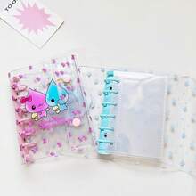 1pc Transparent Spiral Notebook, 3D Embossed Diamond Sticker Spiral Notebook, Sticker Book, KPOP Photo Card Storage Notebook, Double-Ring Soft Leather Transparent Spiral Notebook, Handmade DIY Diary, Photo Album, Sticker Book, Notebook, Scrapbook, Planner, School & Office Supplies - Multicolor - View 6