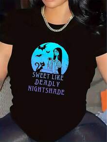 Camiseta de poliéster con estampado de mandala, una excelente opción para fiestas de Halloween, duradera y cómoda, adecuada tanto para uso en interiores como en exteriores, una elegante blusa casual para mujer con diseño estampado. - Negro - Ver 1