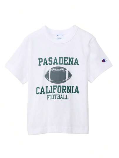 Champion CK-B308 Short-Sleeved Crew Neck T-Shirt, 100% Cotton, Printed Rubber Pattern, Puff Sleeve Design...