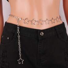 1 Stylish And Cute Hollow-Out Five-Pointed Star Waist Chain, Perfect For Women's Daily Wear, Vacation, And Commute - Bạc - Xem 8