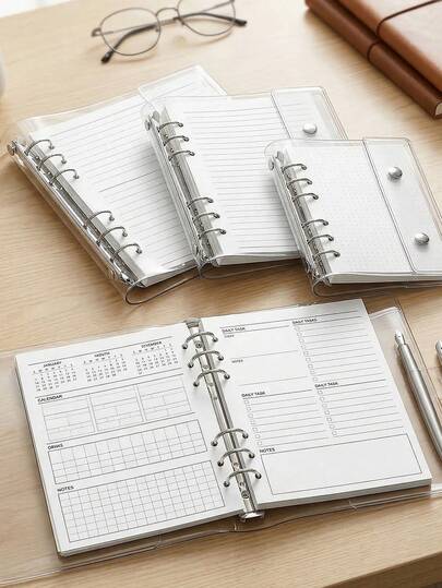 1pc A5/A6/A7 Transparent Loose-Leaf Binder, Sticker Book, Sticker Storage Book, Double-Ring Soft Leather Cover Loose-Leaf Notebook, Replaceable Transparent Inner Pages, Kpop Photo Album, Large Capacity Portable Loose-Leaf Binder, Notebook, Planner, Sticker Book, Protective Cover, School/Office Supplies