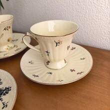 花卉图案陶瓷咖啡杯，优雅下午茶，欧式金边红茶杯 - 粉色 - 查看 5