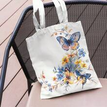 1pc Green Floral Pattern Sturdy Polyester Tote Bag With Adjustable Shoulder Strap - Multicolor - View 5