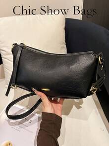 女士时尚复古油蜡皮革法棍单肩包 - 黑色 - 查看 13