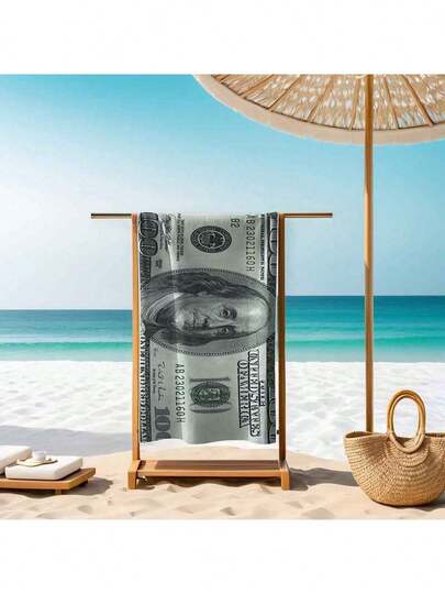 可爱美元图案速干沙滩巾，柔软吸水轻便，适合成人和青少年使用，是海滩、旅行和游泳的理想之选。